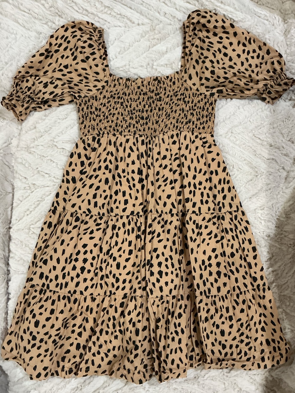 Crown & Ivy Beige/Brown Lined Dress with Black Spot Accents